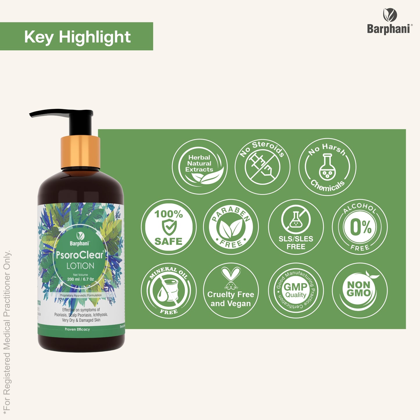 Barphani PsoroClear Lotion 200ml Natural Herbal Formula for Psoriasis-Prone Skin Soothes Dryness Scaling Itching No Steroid Paraben Sulphate & Alcohol