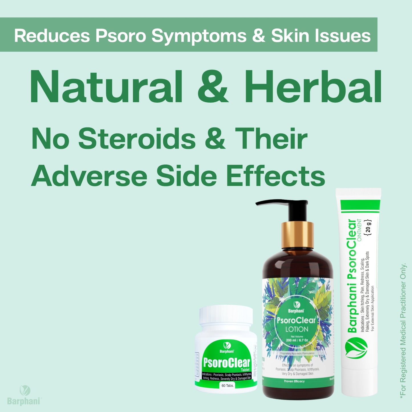 Barphani PsoroClear Essential Kit Natural No Steroid Solution For Psoriasis-Prone Skin Soothes Itching Dryness Scaling Lotion 200ml Ointment40g Tab 60