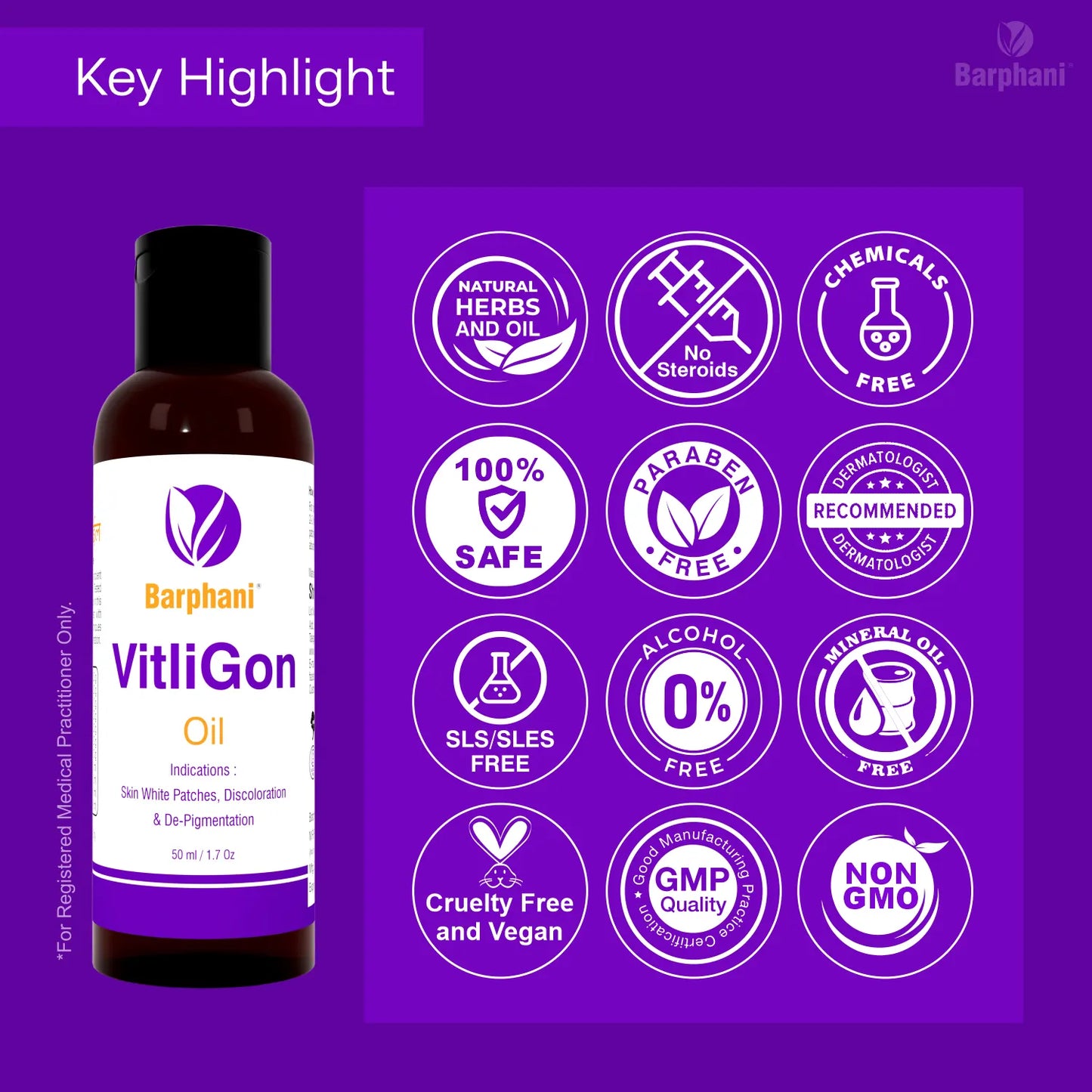Barphani VitliGon Transformation Combo For Vitiligo- 4 VitiliGon Cream 60 VitliGon Tabs VitliGon Oil 150ml AarogyaPlus Tab 90 ShankhpushpiPlus Tab 60