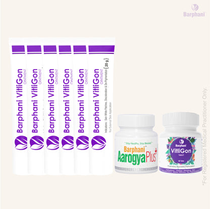 बर्फानी विटलीगोन कॉम्बो 1-विटिलिगो क्रीम (6) विटलीगोन टैब (60) और आरोग्यप्लस टैब (90) - सफेद दाग, मलिनकिरण और पुन: रंजकता पर प्रभावी