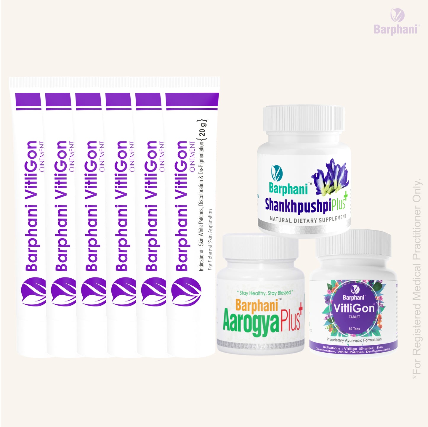 बर्फानी विटलीगोन कॉम्बो 3-विटिलिगो क्रीम (6) विटलीगोन टैब (60) आरोग्यप्लस टैब (90) शंखपुष्पीप्लस टैब (60) - विटिलिगो सफेद पैच और पुन: रंजकता के लिए
