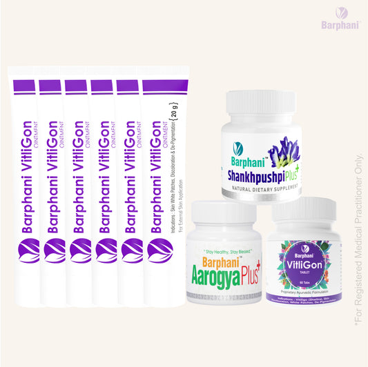 बर्फानी विटलीगोन कॉम्बो 3-विटिलिगो क्रीम (6) विटलीगोन टैब (60) आरोग्यप्लस टैब (90) शंखपुष्पीप्लस टैब (60) - विटिलिगो सफेद पैच और पुन: रंजकता के लिए