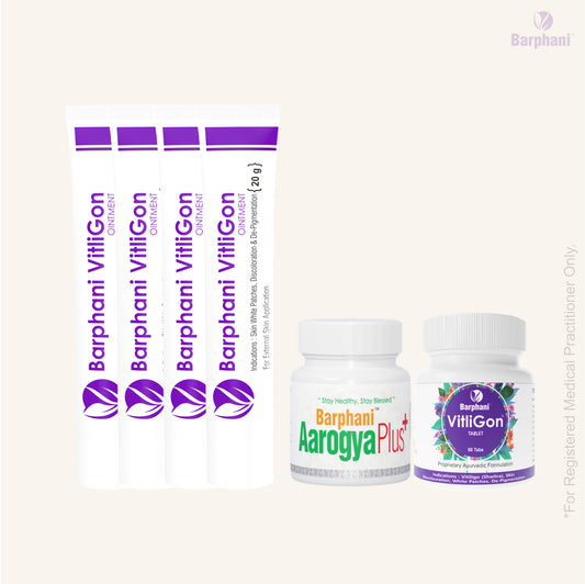 बर्फानी विटलीगोन कॉम्बो 2-विटिलिगो क्रीम (4) विटलीगोन टैब (60) और आरोग्यप्लस टैब (90) - सफेद दाग, मलिनकिरण और पुन: रंजकता पर प्रभावी