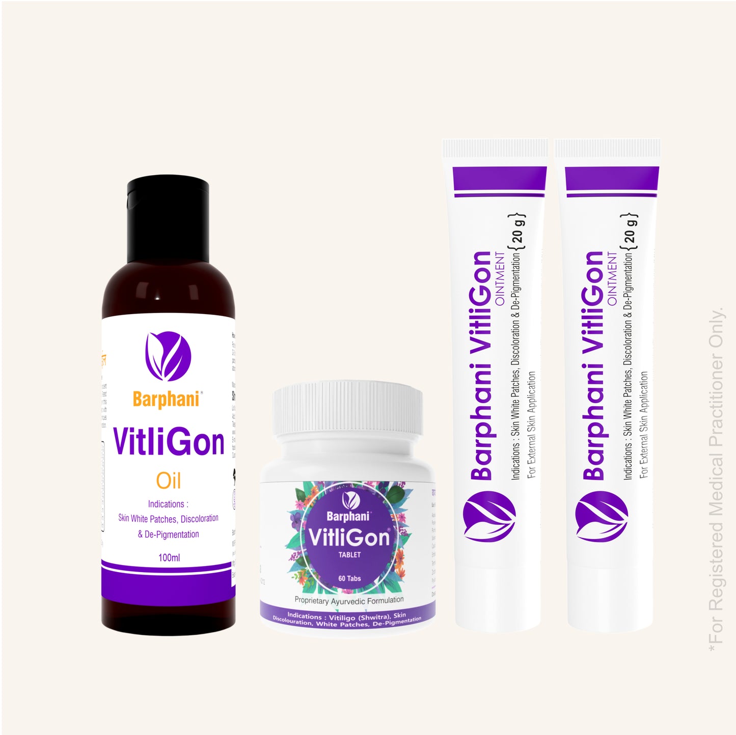 बर्फानी विटलीगोन कॉम्बो 1-विटिलिगो क्रीम (6) विटलीगोन टैब (60) और आरोग्यप्लस टैब (90) - सफेद दाग, मलिनकिरण और पुन: रंजकता पर प्रभावी