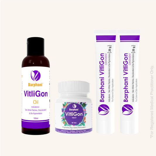 बर्फानी विटलीगोन कॉम्बो 1-विटिलिगो क्रीम (6) विटलीगोन टैब (60) और आरोग्यप्लस टैब (90) - सफेद दाग, मलिनकिरण और पुन: रंजकता पर प्रभावी