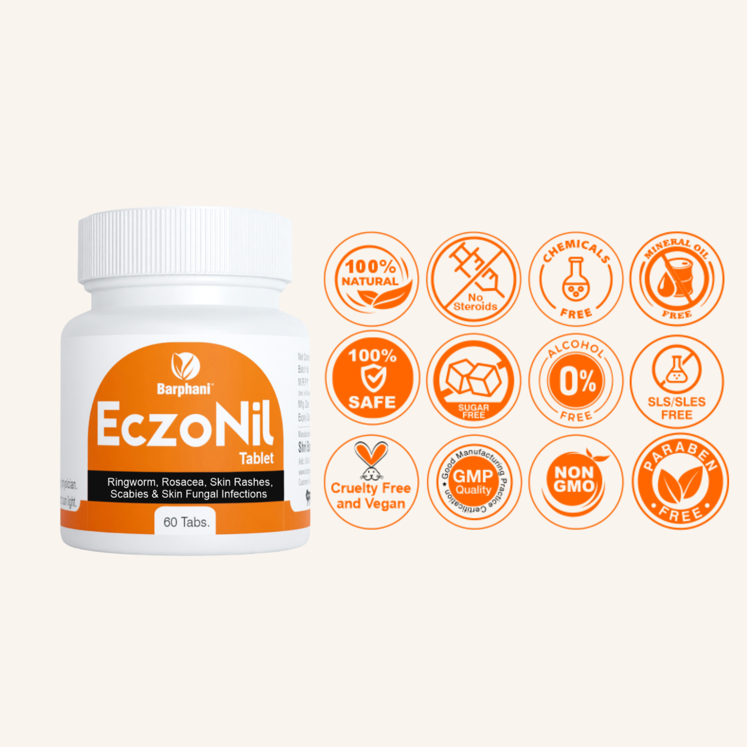 ಬರ್ಫಾನಿ EczoNil ಟ್ಯಾಬ್(60)-ಕ್ವಿಕ್ ರಿಲೀಫ್ ಕ್ರಾನಿಕ್ ಎಸ್ಜಿಮಾ ಡರ್ಮಟೈಟಿಸ್ ಸೋರಿಯಾಸಿಸ್ ಎಕ್ಸ್‌ಫೋಲಿಯೇಟಿವ್ ಚೀಲೈಟಿಸ್(ಇಸಿ) ರಿಂಗ್‌ವರ್ಮ್ ಫಂಗಲ್ ಸೋಂಕು ತುರಿಕೆ ಕೆಂಪಾಗುವುದು ಒಣ ಚರ್ಮ