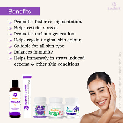 बर्फानी विटलीगोन कॉम्बो 3-विटिलिगो क्रीम (6) विटलीगोन टैब (60) आरोग्यप्लस टैब (90) शंखपुष्पीप्लस टैब (60) - विटिलिगो सफेद पैच और पुन: रंजकता के लिए