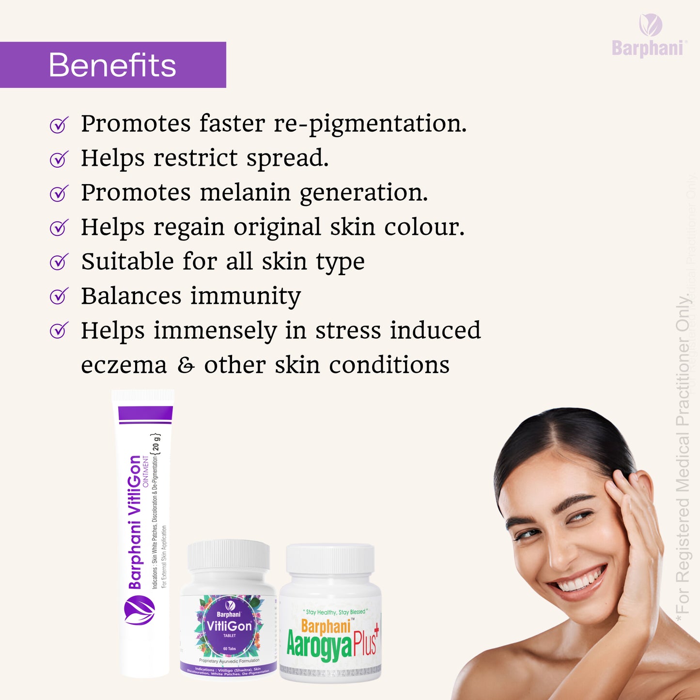 बर्फानी विटलीगोन कॉम्बो 1-विटिलिगो क्रीम (6) विटलीगोन टैब (60) और आरोग्यप्लस टैब (90) - सफेद दाग, मलिनकिरण और पुन: रंजकता पर प्रभावी