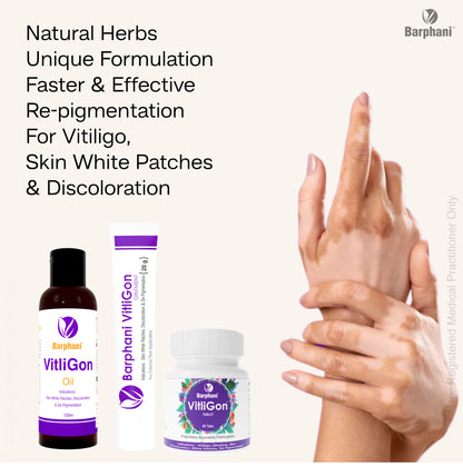 बर्फानी विटलीगोन कॉम्बो 1-विटिलिगो क्रीम (6) विटलीगोन टैब (60) और आरोग्यप्लस टैब (90) - सफेद दाग, मलिनकिरण और पुन: रंजकता पर प्रभावी