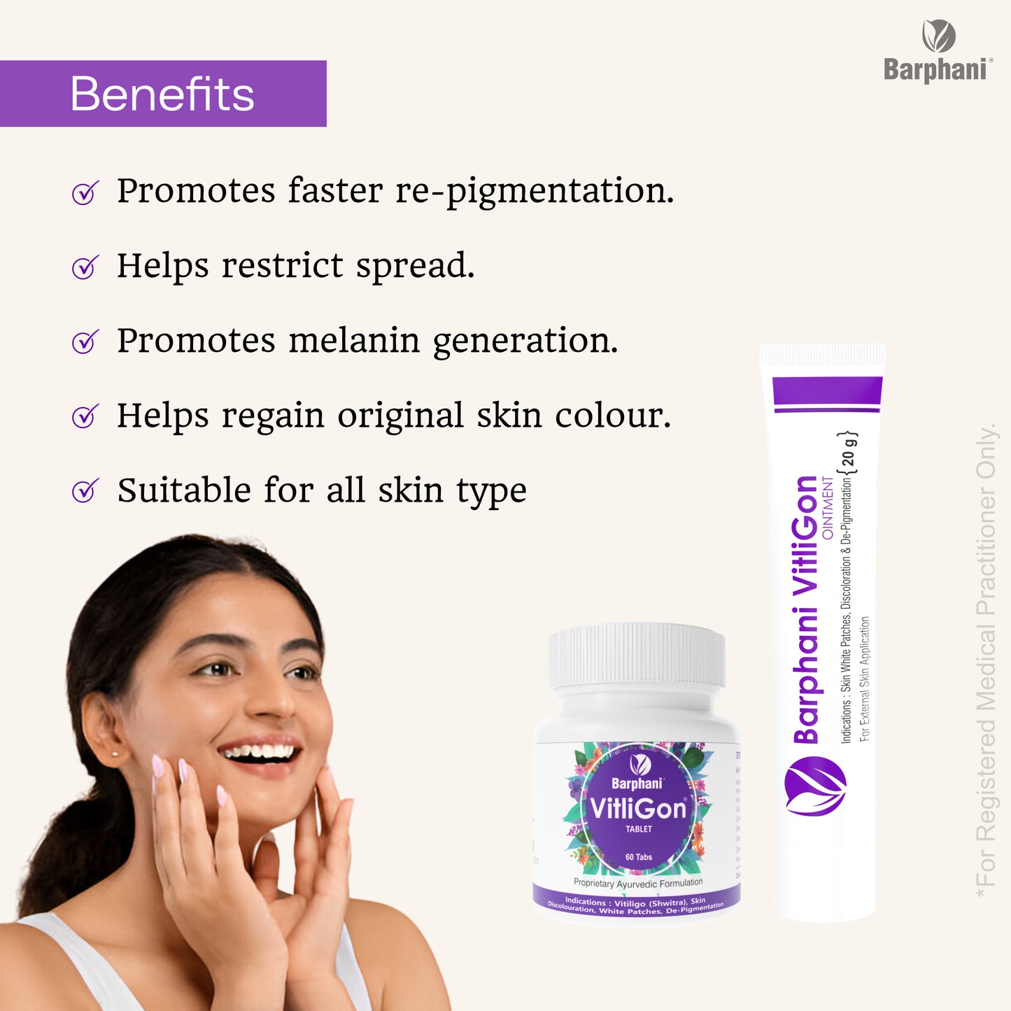 बर्फानी विटलीगोन डुओ-विटिलिगो क्रीम (2) विटलीगोन टैब (60)विटिलिगो सफेद पैच, मलिनकिरण और पुन: रंजकता पर प्रभावी