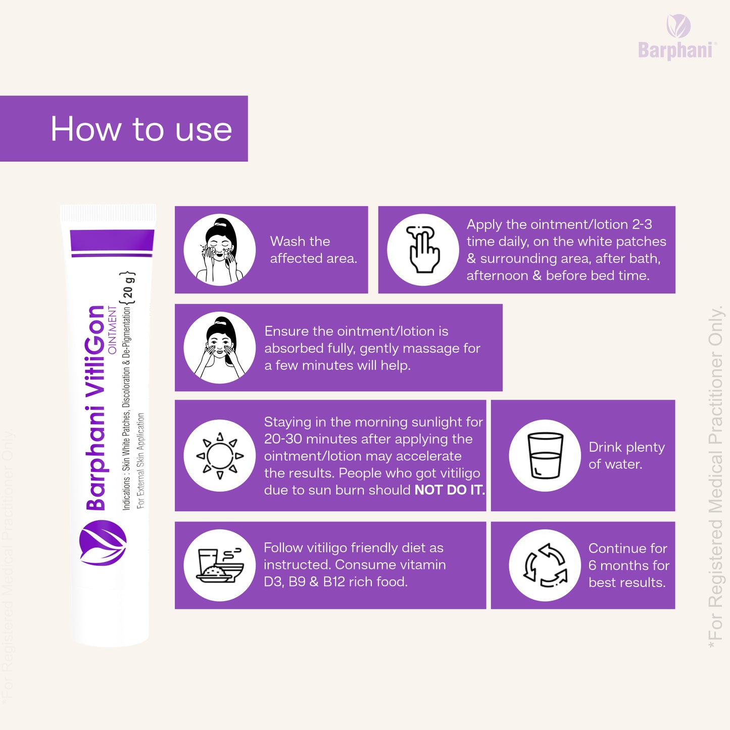 बर्फानी विटलीगोन कॉम्बो 1-विटिलिगो क्रीम (6) विटलीगोन टैब (60) और आरोग्यप्लस टैब (90) - सफेद दाग, मलिनकिरण और पुन: रंजकता पर प्रभावी