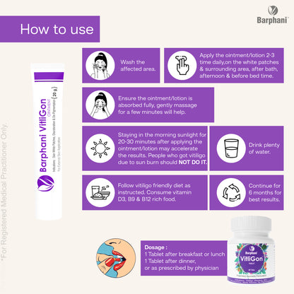बर्फानी विटलीगोन कॉम्बो 1-विटिलिगो क्रीम (6) विटलीगोन टैब (60) और आरोग्यप्लस टैब (90) - सफेद दाग, मलिनकिरण और पुन: रंजकता पर प्रभावी