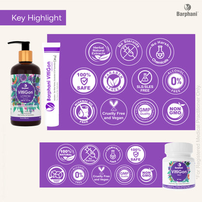 Barphani VitliGon Essential Kit 1 For Vitiligo Leucoderma Skin White Patches Pigmentation Increase Melanin Control Spread Lotion 200ml Oint 40g Tab 60