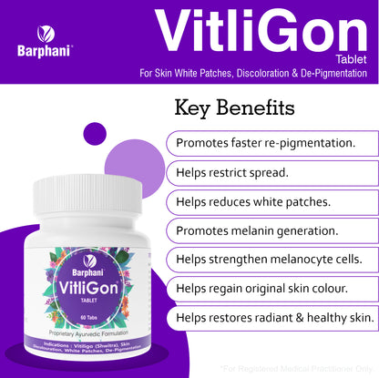 बर्फानी विटलीगोन टैबलेट - सफेद पैच, रंग बदलने, डी-पिगमेंटेशन, तेज़ परिणामों पर अत्यधिक प्रभावी, स्प्रेड को प्रतिबंधित करने में मदद करता है- 60 टैब पैक