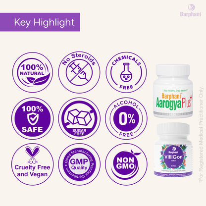 बर्फानी विटलीगोन कॉम्बो 1-विटिलिगो क्रीम (6) विटलीगोन टैब (60) और आरोग्यप्लस टैब (90) - सफेद दाग, मलिनकिरण और पुन: रंजकता पर प्रभावी