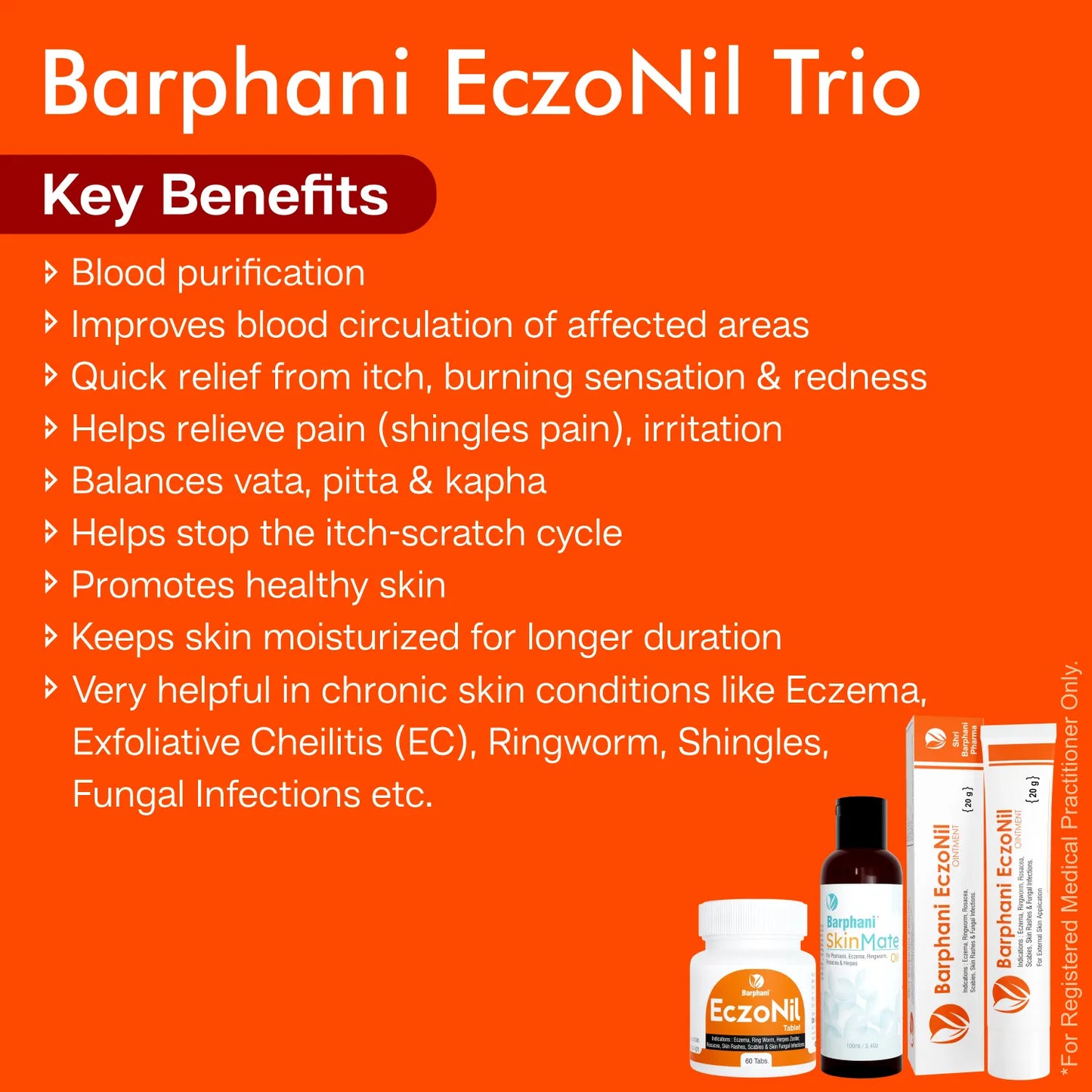 Barphani EczoNil Trio- EczoNil Oint 40g EczoNil Tabs60 SkinMate Oil100ml Super Relief Dry Wet Eczema Dermatitis Ringworm Fungal Infections Skin Rashes