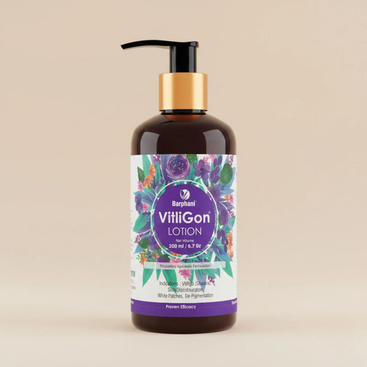 Barphani VitliGon Lotion 200ml for Vitiligo White Patches Uneven Skin Tone & Pigmentation Ayurvedic Solution Helps Restrict Spread & Increase Melanin