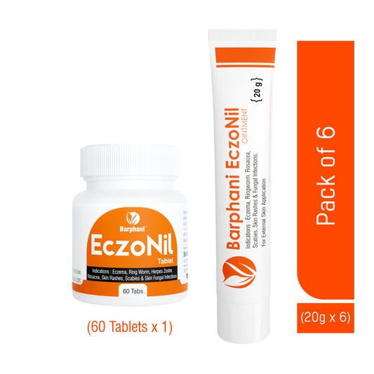 Barphani EczoNil Duo- Eczema Cream(6)+EczoNilTabs(60)-விரைவு நிவாரண எக்ஸிமா Exfoliative Cheilitis (EC) உலர் ஈரமான அரிக்கும் தோலழற்சி ரிங்வோர்ம் பூஞ்சை தொற்று உலர் தோல்