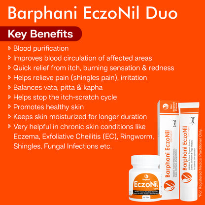 Barphani EczoNil Duo- EczoNil Ointment 40g, EczoNil Tabs 60-Quick Relief Dry Wet Eczema Ringworm Fungal Infections Jock Itch Skin Rashes Dry Skin