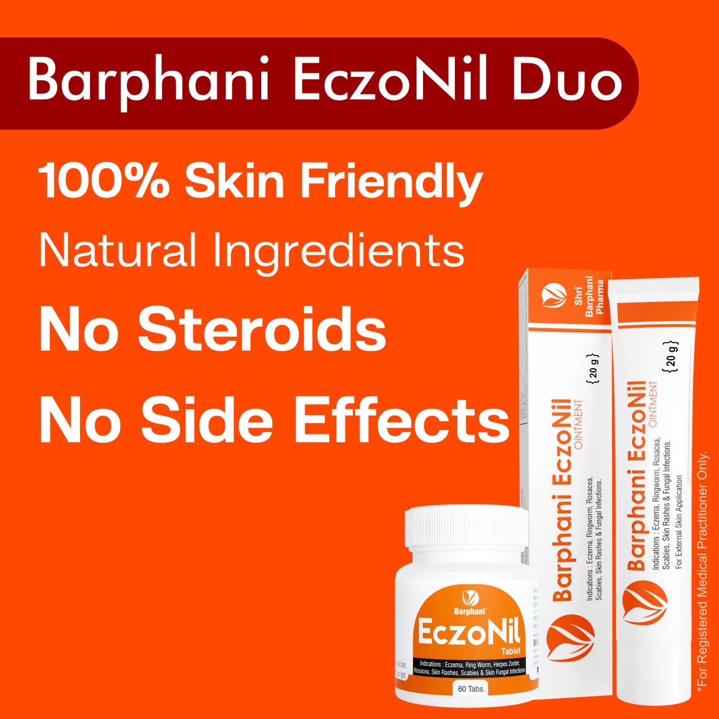 Barphani EczoNil Duo- Eczema Cream(2)+EczoNilTabs(60)-விரைவு நிவாரண எக்ஸிமா Exfoliative Cheilitis (EC) உலர் ஈரமான அரிக்கும் தோலழற்சி ரிங்வோர்ம் பூஞ்சை தொற்று உலர் தோல்