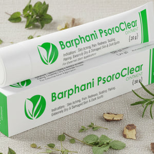 Clear skin with Barphani PsoroClear: All-natural herbal no steroid formula. Psoriasis Scalp Psoriasis. Fast-acting itching scaling flaking relief. 80g