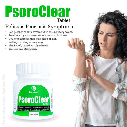 Barphani PsoroClear 60 Tabs - Instant & long term relief for Psoriasis, Scalp Psoriasis, itching, scaling, redness, dark Spots, flaking. Quick action