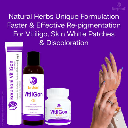 VitliGon Basic Trio -Vitiligo Cream(4) VitliGon Tab(60) & VitliGon Oil (Pack of 2)  -Effective on Vitiligo White Patches, Discoloration & Re-Pigmentation