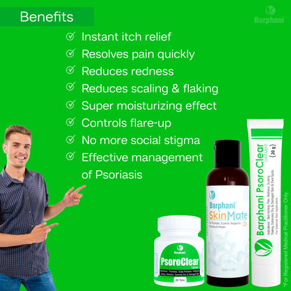 Essential PsoroClear Trio Pack- Lasting Psoriasis Scaling Itching Redness Flaking Relief. PsoroClear Cream 6 PsoroClear Tab 60 SkinMate Oil 100ml