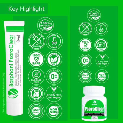 Essential PsoroClear Trio Pack- Lasting Psoriasis Scaling Itching Redness Flaking Relief. PsoroClear Cream 6 PsoroClear Tab 60 SkinMate Oil 100ml