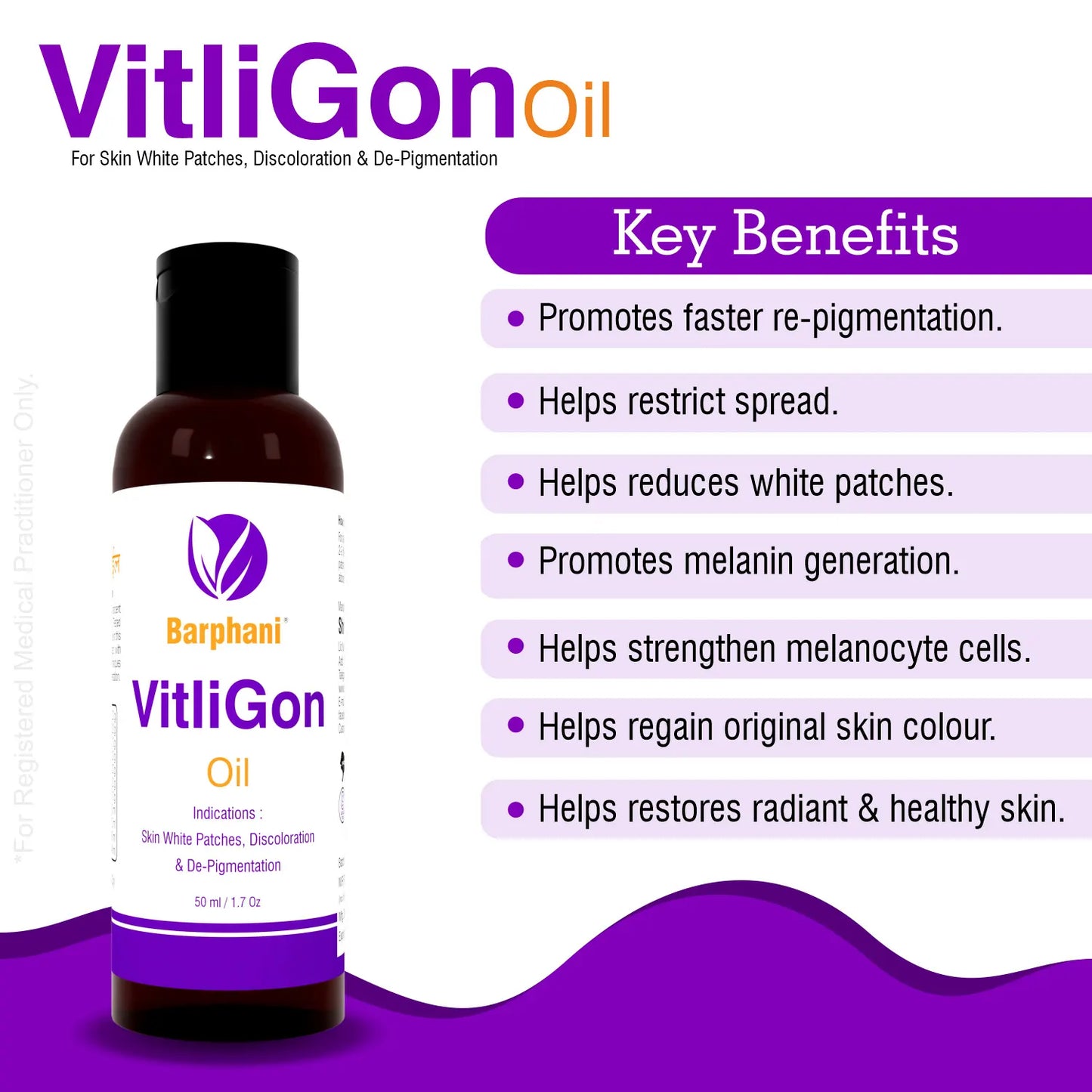 Barphani VitliGon Oil 200ml - Super Effective on Vitiligo White Patches, Discolouration, De-Pigmentation, Faster Results, Helps Restricts Spread
