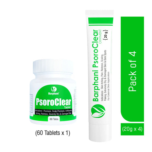 Barphani PsoroClear Duo- PsoroClear Ointment 4 PsoroClear Tab 60 For Instant & Longterm Psoriasis Relief