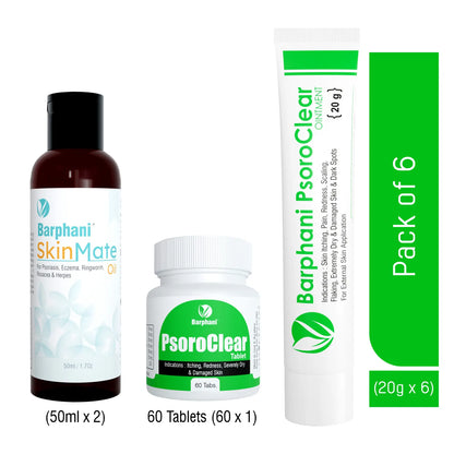 Essential PsoroClear Trio Pack- Lasting Psoriasis Scaling Itching Redness Flaking Relief. PsoroClear Cream 6 PsoroClear Tab 60 SkinMate Oil 100ml