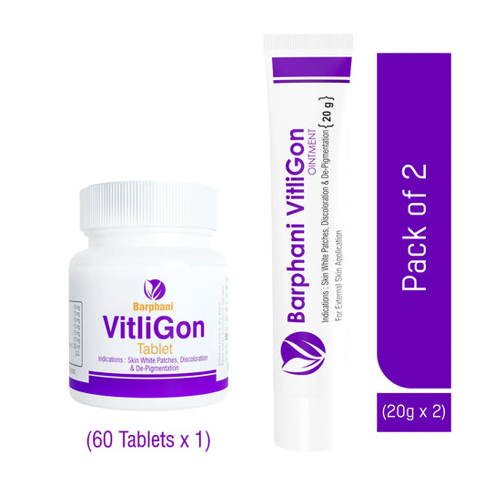 VitliGon Mini Duo - Vitiligo Cream(2)VitliGon Tab(60) -Effective on Vitiligo White Patches, Discoloration & Re-Pigmentation