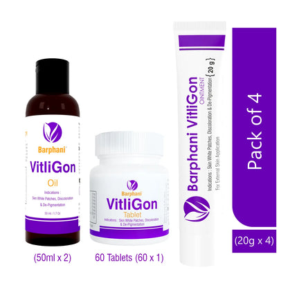 बर्फानी विटलीगोन कॉम्बो 1-विटिलिगो क्रीम (6) विटलीगोन टैब (60) और आरोग्यप्लस टैब (90) - सफेद दाग, मलिनकिरण और पुन: रंजकता पर प्रभावी